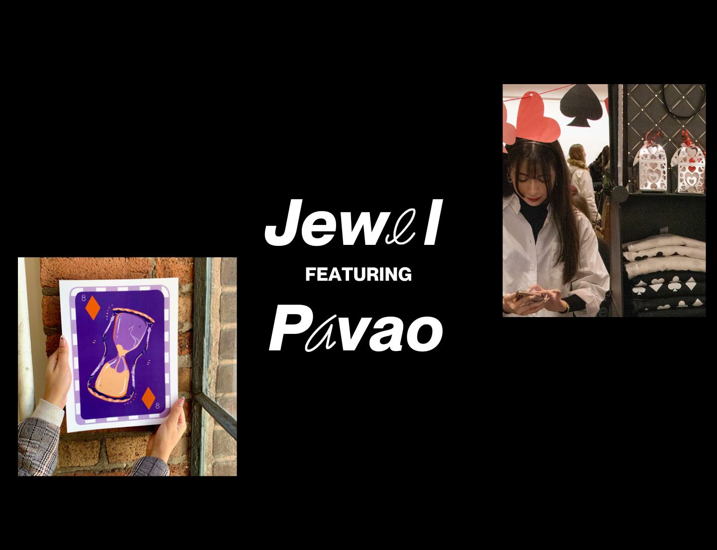 Banner image reading "Featuring Jewel Pavao", with two of her pieces